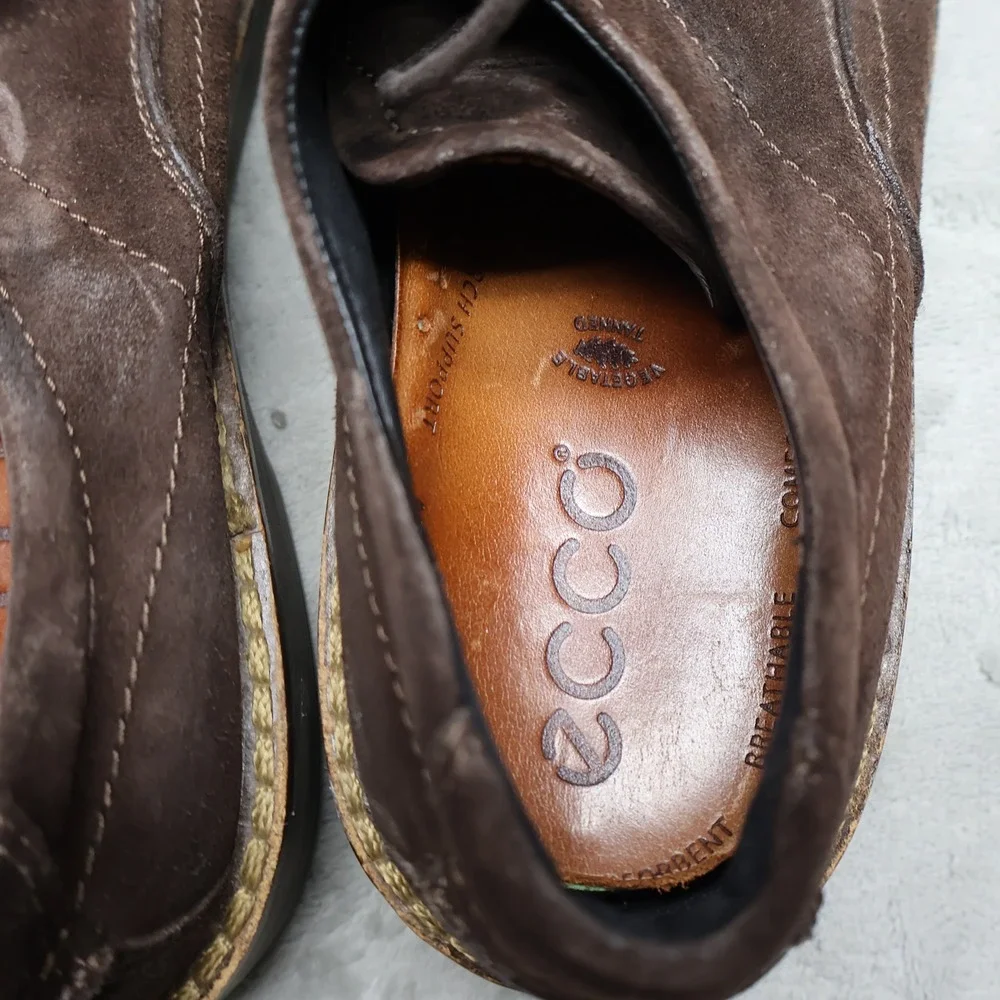Ecco Mens 7.5 Oxford Brown Suede Lace Up Leather Square Comfort Dress Shoes 40EU